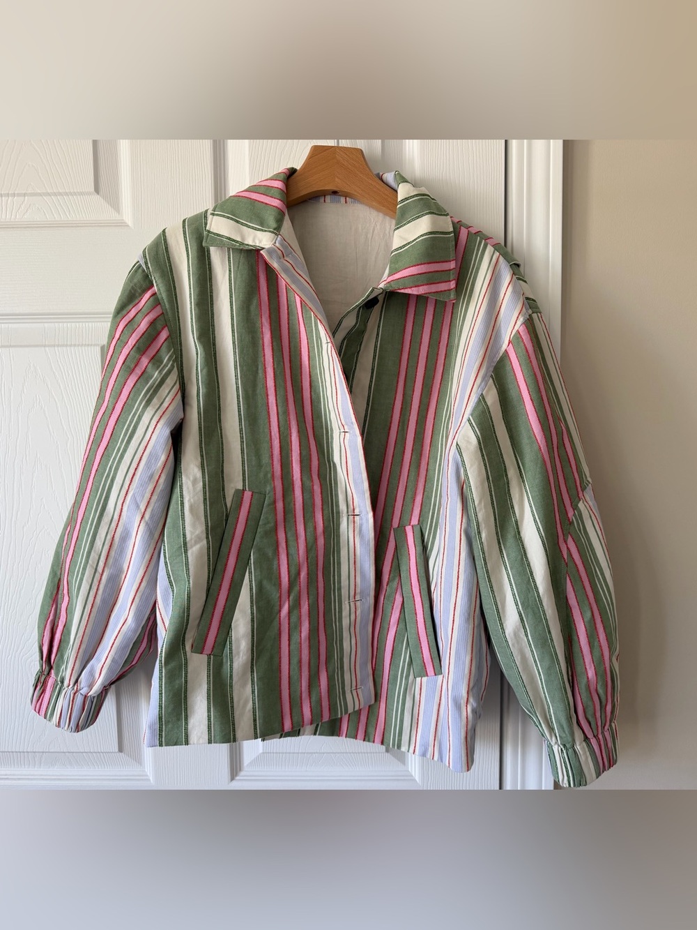 Stine Goya OVERSIZED UTILITY WORKWEAR JACKET - FOREST STRIPE - size XXS